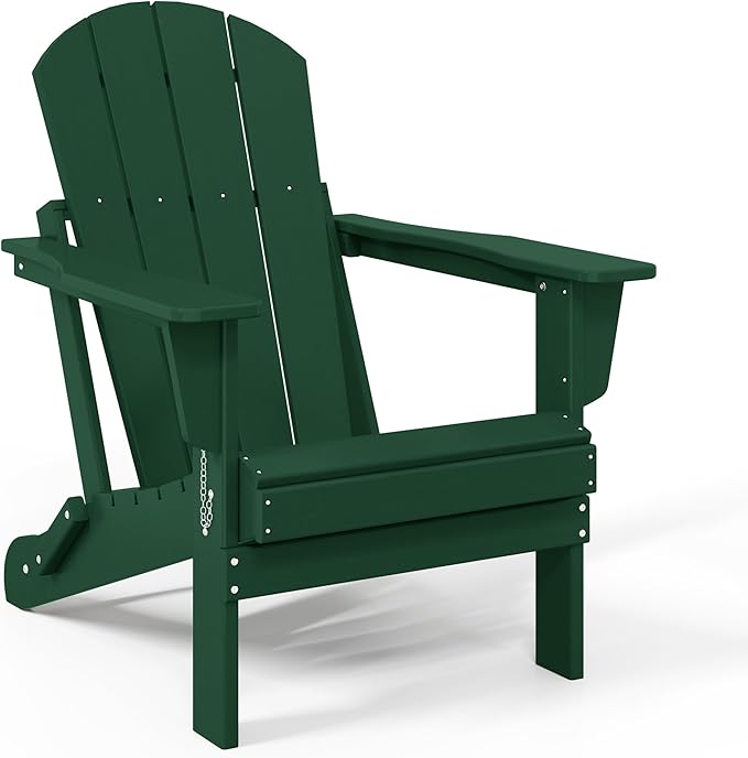 WestinTrends Malibu 3-Pieces Adirondack Chairs Set with Side Table, All Weather Outdoor Seating Plastic Patio Lawn Chair Folding for Outside Porch Deck Backyard, Dark Green