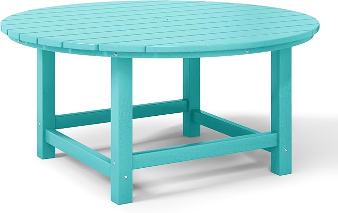 WestinTrends Malibu Low Outdoor HDPE Round Patio Coffee Table, Turquoise - Photo 6