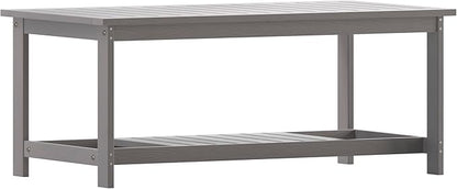 BizChair Two Tiered Commercial Grade Adirondack Coffee Table - Gray Finish Poly Resin Wood - All-Weather - Slatted Shelf Design