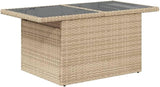 Beige Poly Rattan Height Adjustable Garden Table with Tempered Glass Top Rectangular Outdoor Furniture for Patio - Photo 7