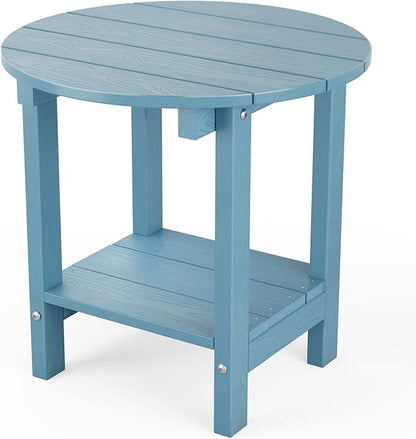 MXIMU Round Outdoor Side Table Adirondack Tables 18 Inch Chairside End Tables with Storage Shelf, 2-Tier Plastic Patio Side Table for Balcony Backyard Lawn (Blue, 1 Pack)