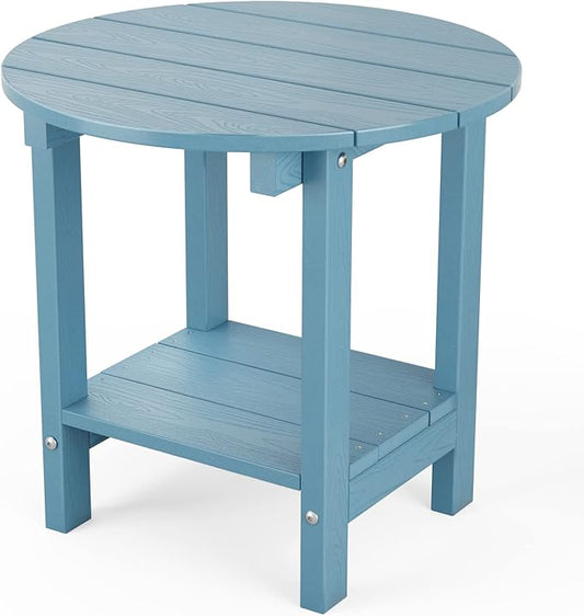 MXIMU Round Outdoor Side Table Adirondack Tables 18 Inch Chairside End Tables with Storage Shelf, 2-Tier Plastic Patio Side Table for Balcony Backyard Lawn (Blue, 1 Pack)