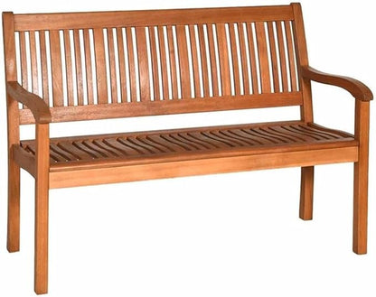 Pemberly Row 50" Eucalyptus Outdoor Garden Bench, Natural Finish, Solid Wood, Weather-Resistant, Ergonomic Design with Armrests, 2-Person Seating for Patio, Garden, or Poolside Use