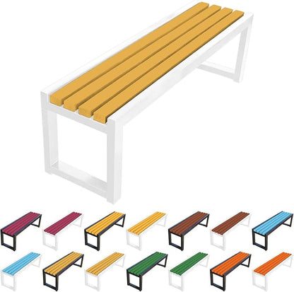 Garden Bench for Outdoors, Weatherproof Patio Bench Wooden Benches 2-Person Backyard Seat Backless Seat with Metal Frame for Park Backyard Entryway 3.3ft 3.9ft 4.9ft 5.9ft(Dark Yellow White,39.4in)