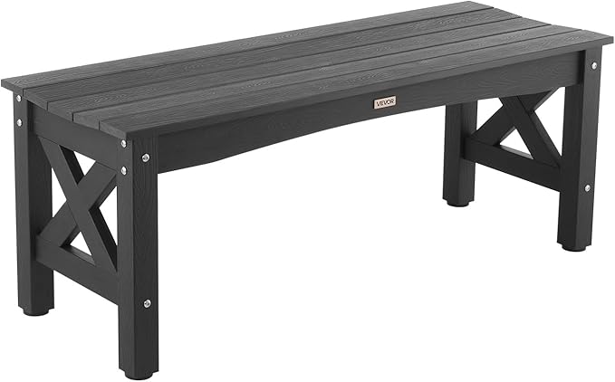 VEVOR Outdoor Bench, 44.5 inch, 600 lbs Weight Capacity, Weatherproof Plastic Frame with Adjustable Level Footpads and Thick Leg, Outside Bench for Patio, Garden, Park, Yard, Front Porch, Black