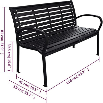 Outdoor Garden Bench 46 Inch WPC and Steel Seat, Durable Patio Bench for 2 Person, Industrial Style Matte Black Metal Bench for Backyard Park Porch