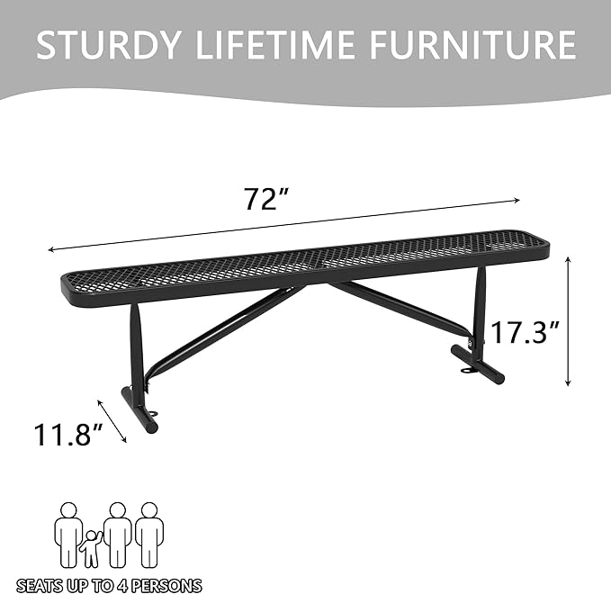 6 Feet Heavy Duty Metal Park Bench for Outside, Outdoor Bench with Portable Frame, Commercial Benches for Shopping Mall, Store, Park, Patio, Deck, Black