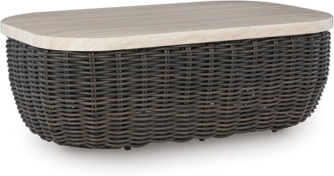 Signature Design by Ashley Kimora Casual Outdoor Fade and Rust Resistant Coffee Table, Beige & Dark Brown