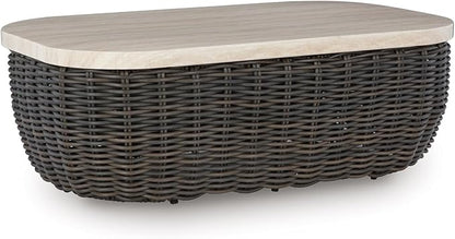 Signature Design by Ashley Kimora Casual Outdoor Fade and Rust Resistant Coffee Table, Beige & Dark Brown
