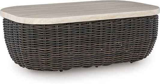 Signature Design by Ashley Kimora Casual Outdoor Fade and Rust Resistant Coffee Table, Beige & Dark Brown