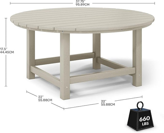 Costaelm Patio Conversation Table, Tatio Accent HDPE Outdoor Weather Resistant, Round Outdoor Porch Balcony Patio Drink Tables for Outside, Pool, Backyard, Sand