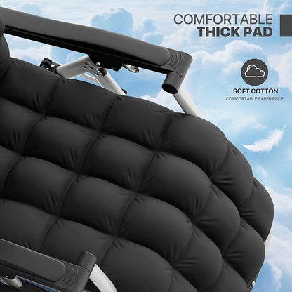 Magshion Zero Gravity Chair with Cushion, Reclining Outdoor Patio Lounge Chair, Folding Indoor Anti Gravity Recliner, Portable Lounger with Removable Cup Holder Side Tray and Pillow Headrest (Black)
