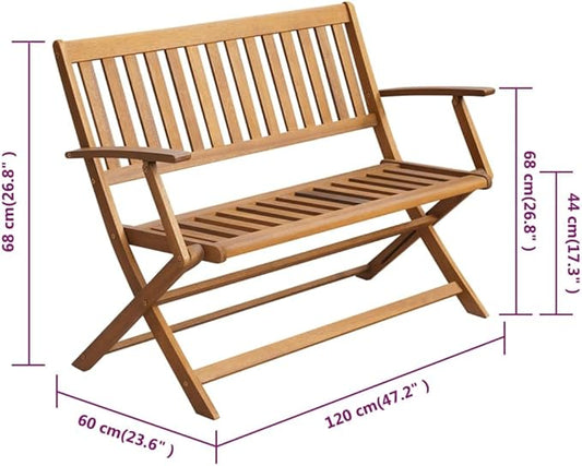vidaXL Garden Bench with Cushion 47.2 in Solid Acacia Wood Oiled Finish Weather-Resistant Polyester Comfortable Outdoor Seating Foldable Chair Patio Wooden Furniture Cushions Polyester