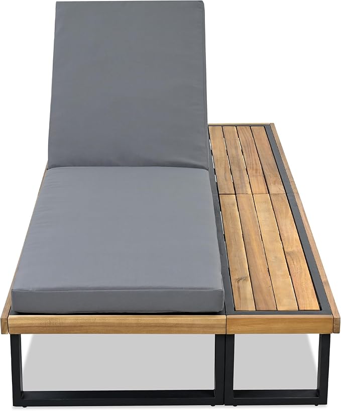 Merax Patio Chairs Set of 2 with Wood Side Table, Wicker Long Reclining Chaise with Adjustable Backrest - Photo 8