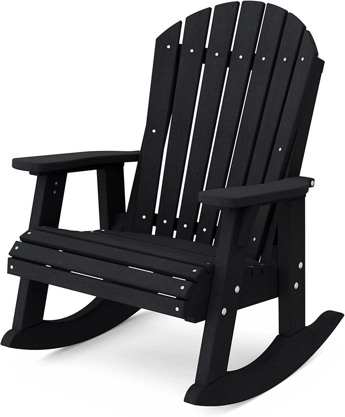 Wildridge Heritage Adirondack Rocking Chair, Black - Outdoor Weather Resistant HDPE Rocking Chair for Patio, Deck, Fire Pit