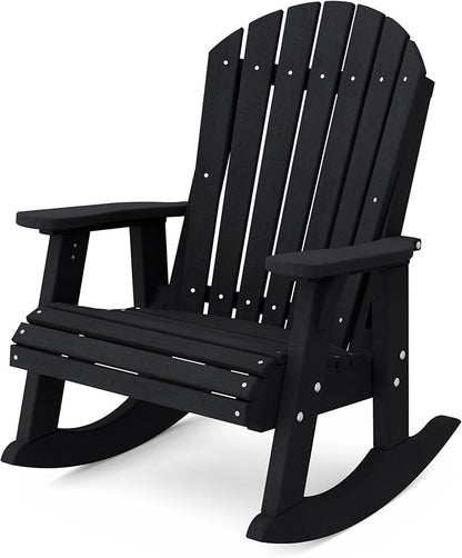 Wildridge Heritage Adirondack Rocking Chair, Black - Outdoor Weather Resistant HDPE Rocking Chair for Patio, Deck, Fire Pit
