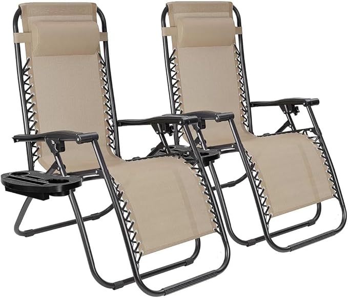 2-Pack Adjustable Zero Gravity Lounge Chair with Steel Mesh Fabric: Reclining Lawn Chair Featuring Comfort Pillow - Photo 1