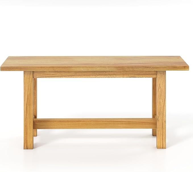 Tangkula Outdoor Teak Wood Bench, Patio Dining Bench Seat, Wooden Garden Bench, 2-Person Loveseat Seating for Porch, Backyard and Poolside (1,Natural)