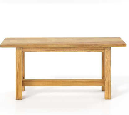 Tangkula Outdoor Teak Wood Bench, Patio Dining Bench Seat, Wooden Garden Bench, 2-Person Loveseat Seating for Porch, Backyard and Poolside (1,Natural)