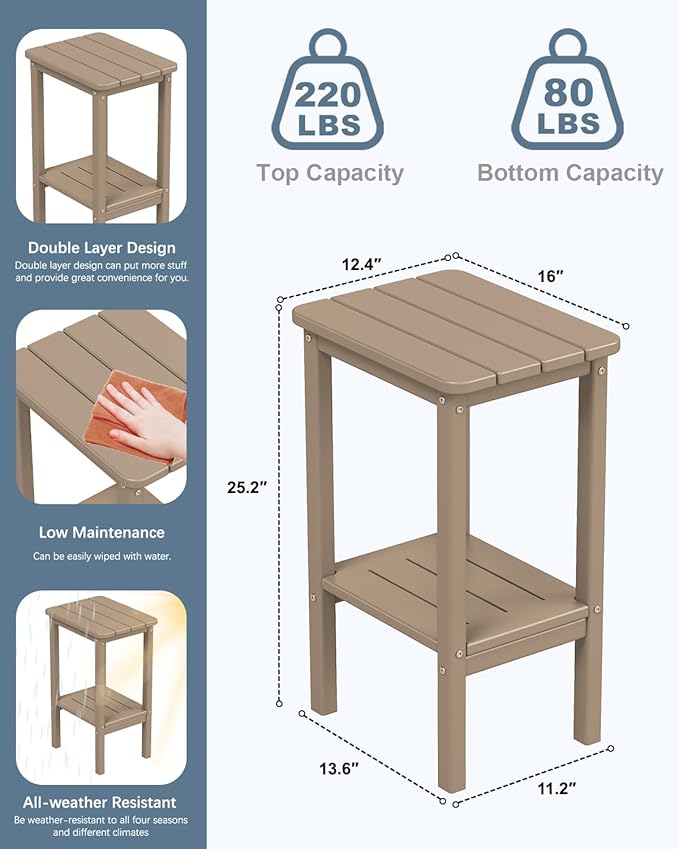 3-Piece Outdoor Rocking Chair Set, Oversized Porch Rocking Chair Set of 2 with Side Table, HDPE High Back Patio Rocking Chair, Suitable for Patio, Porch, Backyard, Brown