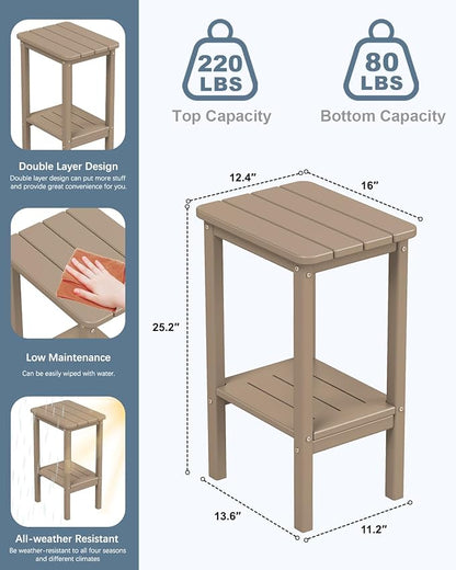 3-Piece Outdoor Rocking Chair Set, Oversized Porch Rocking Chair Set of 2 with Side Table, HDPE High Back Patio Rocking Chair, Suitable for Patio, Porch, Backyard, Brown