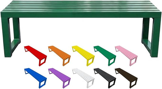Backless Outdoor Bench, 3.3ft 3.9ft 4.9ft 5.9ft Metal Garden Bench, 880lbs Weatherproof Patio Dining Benches, 2-Person Slatted Seat for Park Porch Yard Deck Lawn(Green,5.9ft)