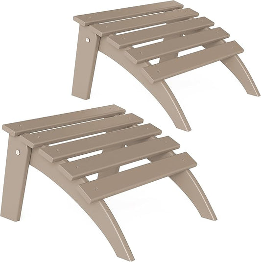 Adirondack Ottoman Set of 2, Folding Adirondack Ottoman for Adirondack Chair, HDPE All Weather Outdoor Footstool for Patio, Backyard, Porch, Garden, Brown