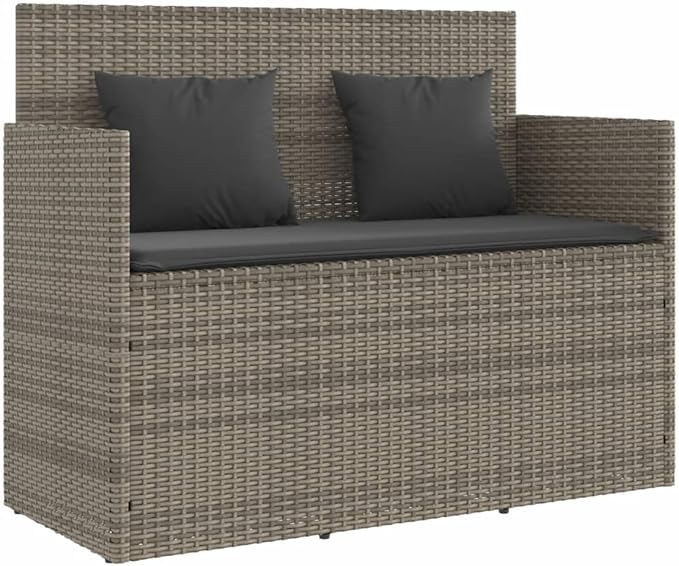 Patio Bench with Cushions Gray Poly Rattan Deck Bench Garden Bench Outdoor Bench Porch Bench for patios, Gardens, Decks - Photo 1