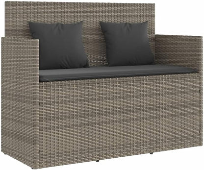Patio Bench with Cushions Gray Poly Rattan Deck Bench Garden Bench Outdoor Bench Porch Bench for patios, Gardens, Decks