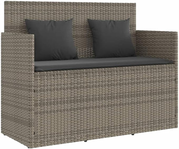 Patio Bench with Cushions Gray Poly Rattan Deck Bench Garden Bench Outdoor Bench Porch Bench for patios, Gardens, Decks - Photo 1