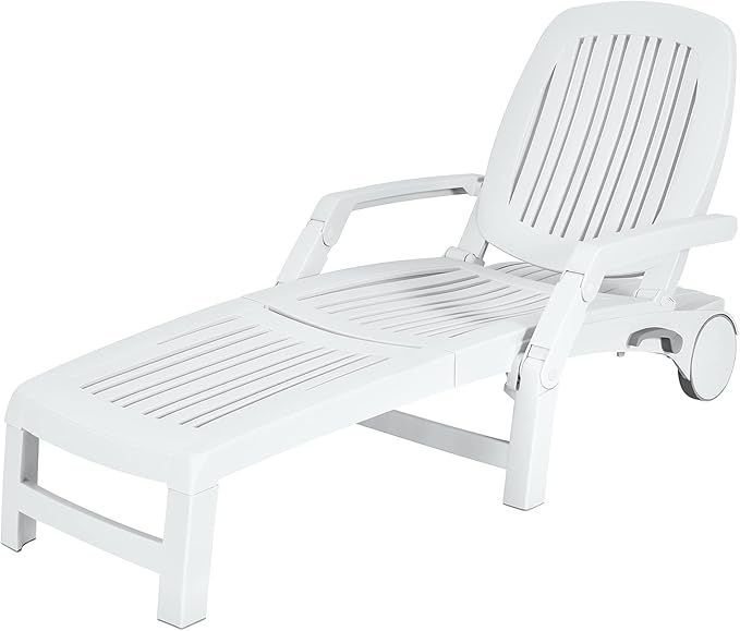 Tangkula Outdoor Chaise Lounge Chair, 5-Position Adjustable Recliner with Storage Box and Flexible Wheels - Photo 1