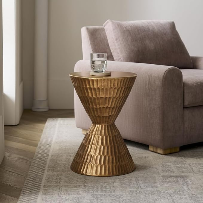 Christopher Knight Home Dari 21"H Lightweight Concrete Outdoor Side Table, Hourglass Shaped Patio End Table Geometric Patterns, MGO Outdoor Coffee Table, No Assembly Garden Plant Stand Indoor, Copper