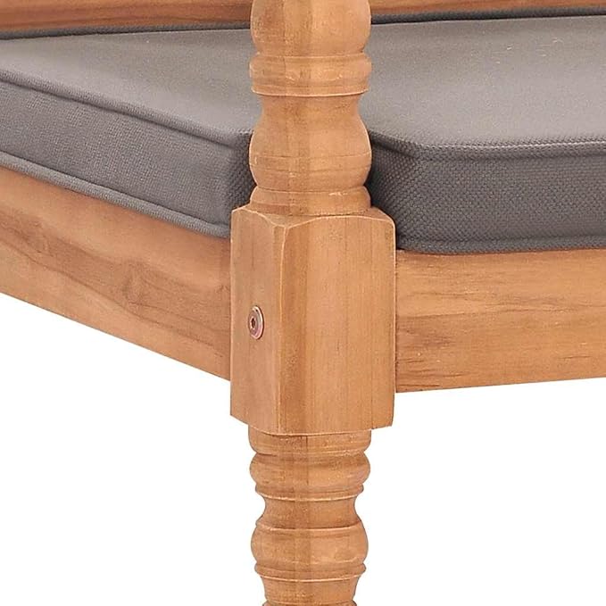 Solid Teak Outdoor Bench with Dark Grey Cushion Brown Rectangular 47.2 Inch Rustic Garden Patio Furniture for Balcony Seating Comfortable Durable