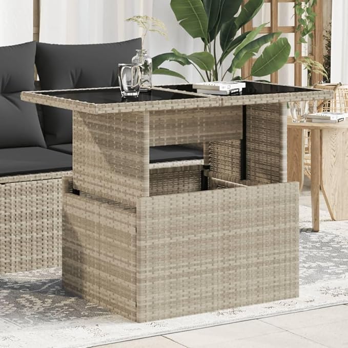 Light Gray Adjustable Outdoor Dining Table, 21.7x39.4x28.7 in Poly Rattan Patio Coffee Table for Garden Balcony Terrace - Photo 1