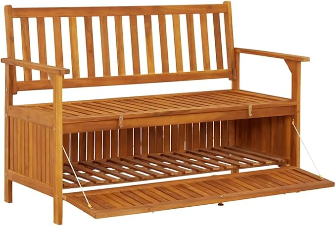 Solid Acacia Wood Storage Bench with Ample Compartment for Indoor and Outdoor Use, Rustic Style Furniture for Entryway or Garden Seating