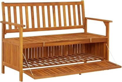 Solid Acacia Wood Storage Bench with Ample Compartment for Indoor and Outdoor Use, Rustic Style Furniture for Entryway or Garden Seating