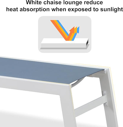PURPLE LEAF Patio Lounge Chair 2 Pieces White Aluminum Outdoor Chaise Lounge for Pool Backyard Beach with Wheels and Table, Indigo