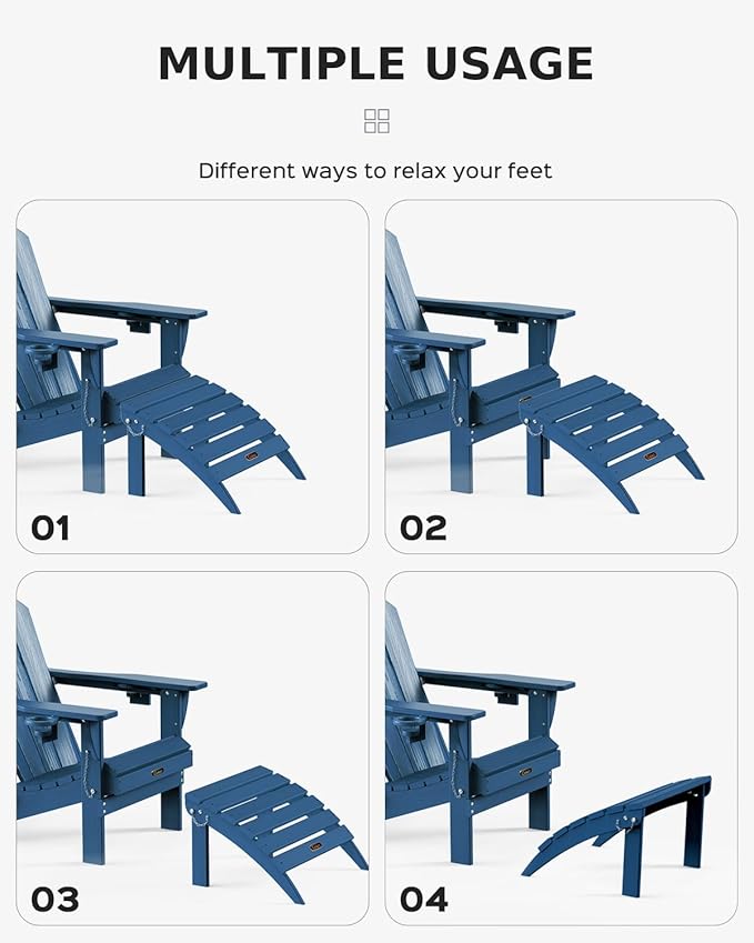 Ciokea Plastic Folding Footstool for Deck Backyard Patio Outdoor Poolside Porch Lawn Indoor, Navy Blue