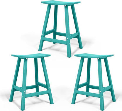 Costaelm All-Weather Bar Stools Set of 3, 29" Height Outdoor Bar Stools, Adirondack Poly Patio Bar Stool for Patio, Deck, Kitchen Counter and Garden, Turquoise