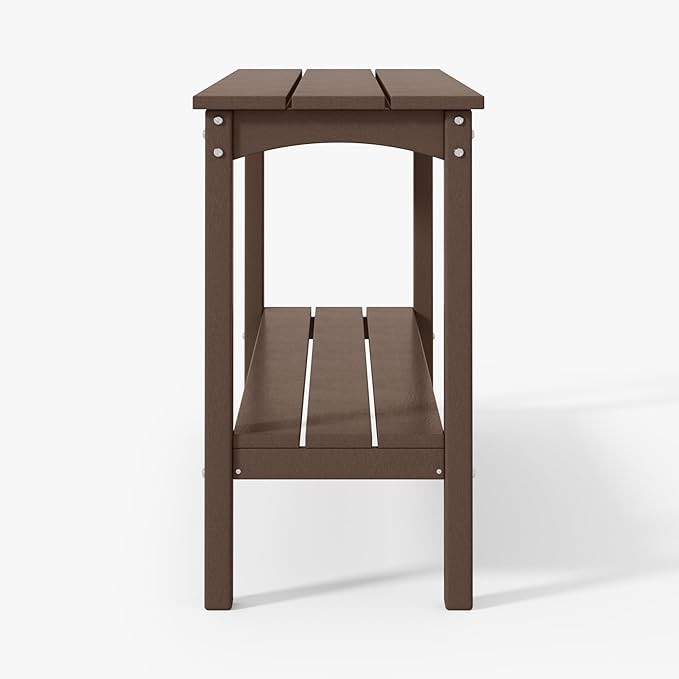 WestinTrends Malibu 55" Outdoor Patio HDPE Adirondack 2-Tier Shelf Console Table, Dark Brown - Photo 5