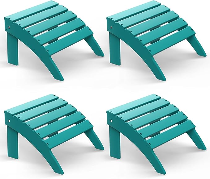 BRIOPAWS Adirondack Ottomans | Folding | Set of 4 | HDPE Plastic | Aqua Outdoor Foot Rest | All Weather | Patio Footrest for Adirondack Chair | Foot Stool for Deck Porch | 19.7W x 18.5L x 13H Inch
