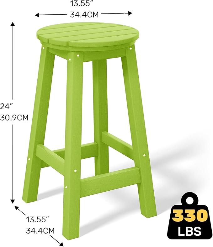 Costaelm 24" Height Outdoor Bar Stools, All-Weather Bar Stools, Adirondack Poly Patio Round Bar Stool for Patio, Deck, Kitchen Counter and Garden, Lime