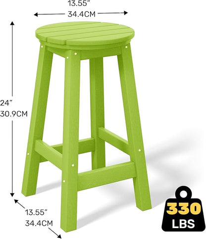 Costaelm 24" Height Outdoor Bar Stools, All-Weather Bar Stools, Adirondack Poly Patio Round Bar Stool for Patio, Deck, Kitchen Counter and Garden, Lime