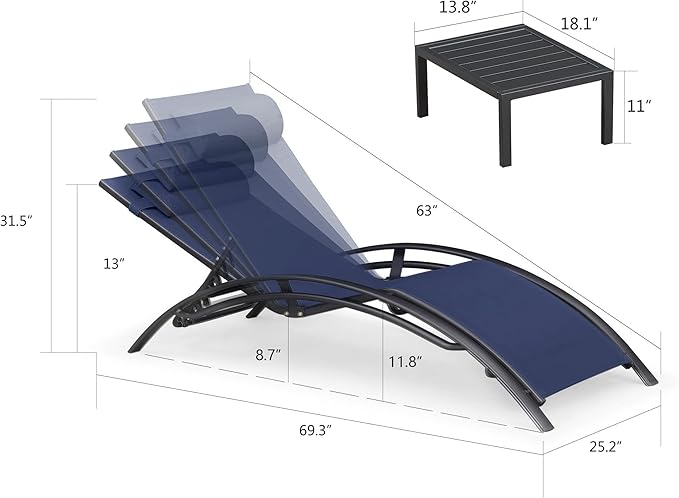 PURPLE LEAF Patio Chaise Lounge with 10' x 6.5' Tilt Umbrella Outdoor Lounge Chair Beach Pool Sunbathing Lawn Lounger - Photo 2