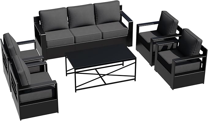 Outdoor Aluminum Furniture Set, 6-Piece Patio Conversation Set, 4 Chairs 1 Sofa and 1 Table, All-Weather Metal Frame - Photo 7