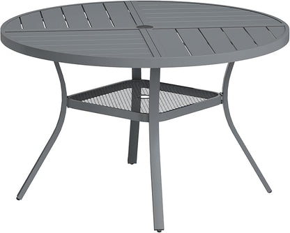 VICLLAX Round Patio Table with Adjustable Umbrella Hole for 4, All Weather Metal Outdoor Dining Table for Lawn Garden, 40.6" Outdoor Coffee Table, Grey Tabletop