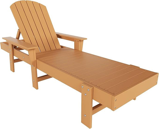 WestinTrends Dylan HDPE Outdoor Patio Poly Adirondack Reclining Chaise Lounge with Arms, Teak