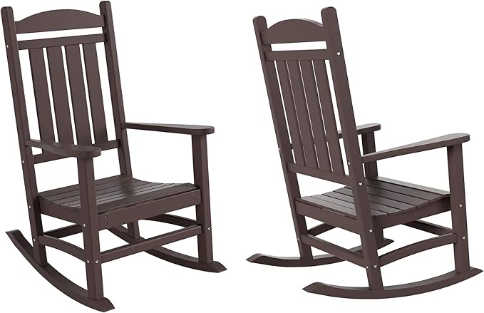 WO WESTIN OUTDOOR HDPE Laguna Classic Porch Rocking Chair (Set of 2), Dark Brown
