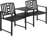 Outsunny Metal Garden Bench with Middle Table and Umbrella Hole, 2-in-1 Double Patio Chairs - Photo 1