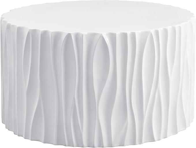 Merax 26.77” Wavy Outdoor Round Coffee Table, MGO All-Weather Side Table, Low-Maintenance Patio Furniture for Garden, Balcony, Deck, White